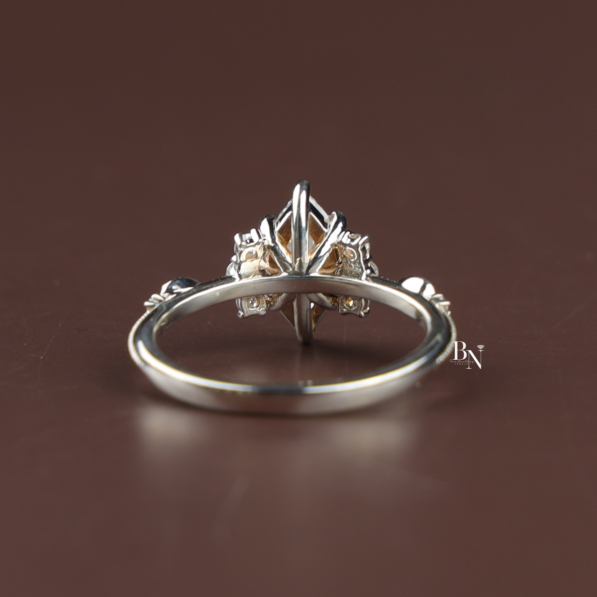 1.1ct Marquise Lab Grown Diamond Engagement Ring, Vintage Inspired Cluster Ring, Milgrain Diamond Ring