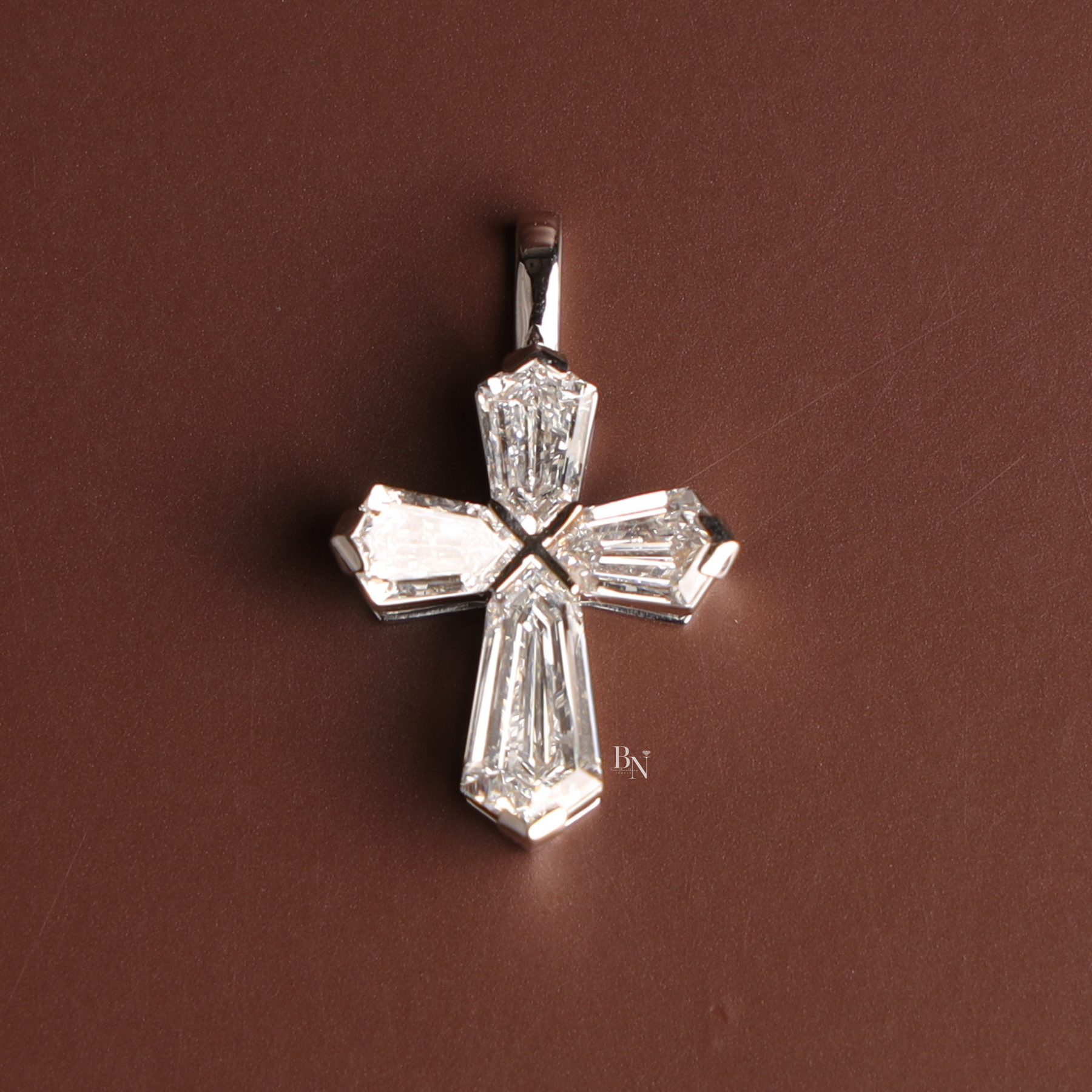 Lab Grown Diamond Cross Necklace, Coffin Cut Diamond Pendant, 14K White Gold Cross, Dainty Religious