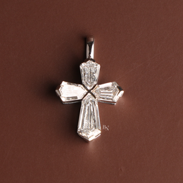 Lab Grown Diamond Cross Necklace, Coffin Cut Diamond Pendant, 14K White Gold Cross, Dainty Religious
