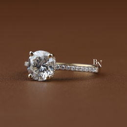 2 Carat Round Lab Diamond Engagement Ring, Hidden Halo Solitaire Ring with Pave Band in Gold