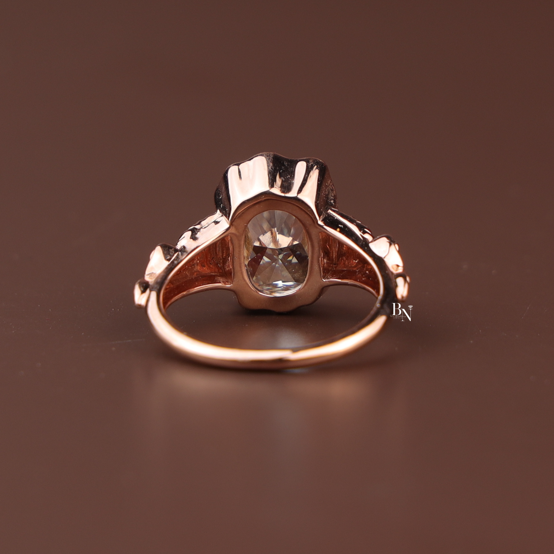 4ct Elongated Cushion Cut Lab Grown Diamond Engagement Ring, Floral Bezel Set Nature Inspired Ring