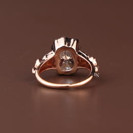 4ct Elongated Cushion Cut Lab Grown Diamond Engagement Ring, Floral Bezel Set Nature Inspired Ring