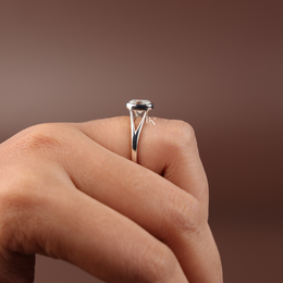 1 Ct Oval Lab Diamond Engagement Ring, Bezel Set Split Shank Solitaire Ring, White Gold Tone
