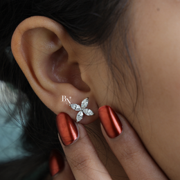 Lab Grown Diamond Flower Stud Earrings, Marquise Cluster Earrings, Screw Back Butterfly Studs