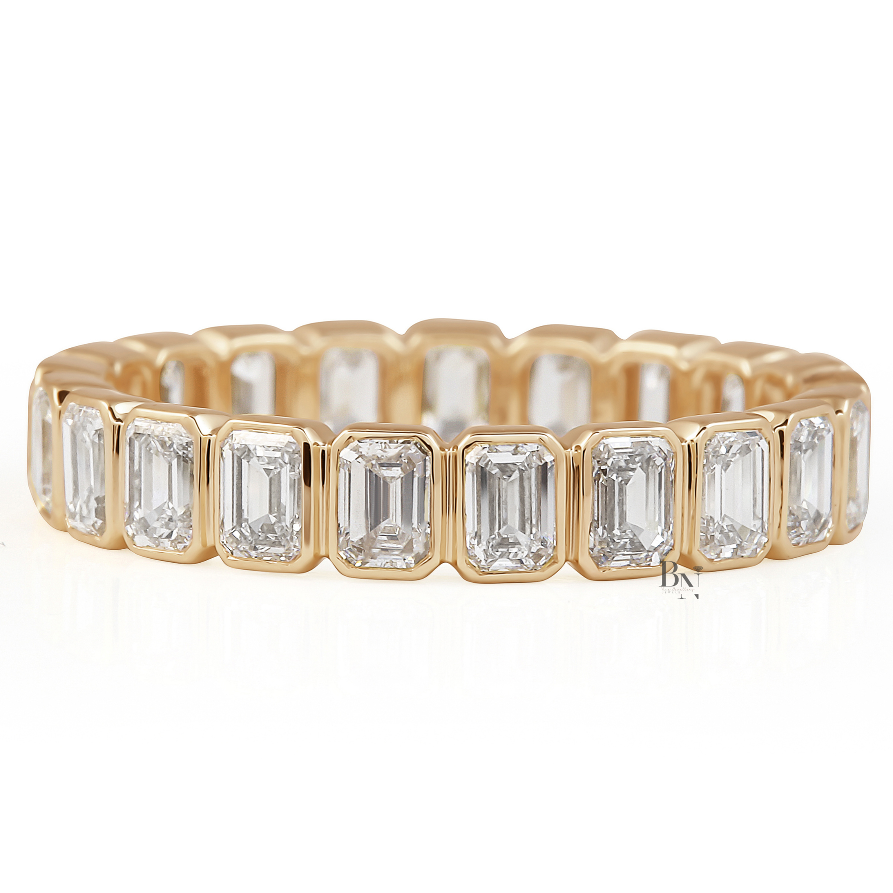 Emerald Cut Lab Diamond Band, 1.70 CTW Bezel Set Eternity Ring, Solid Gold Bridal Stacking Ring