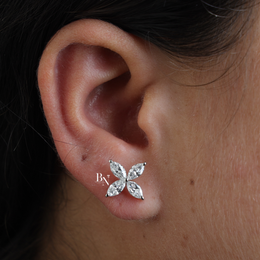 Lab Grown Diamond Flower Stud Earrings, Marquise Cluster Earrings, Screw Back Butterfly Studs