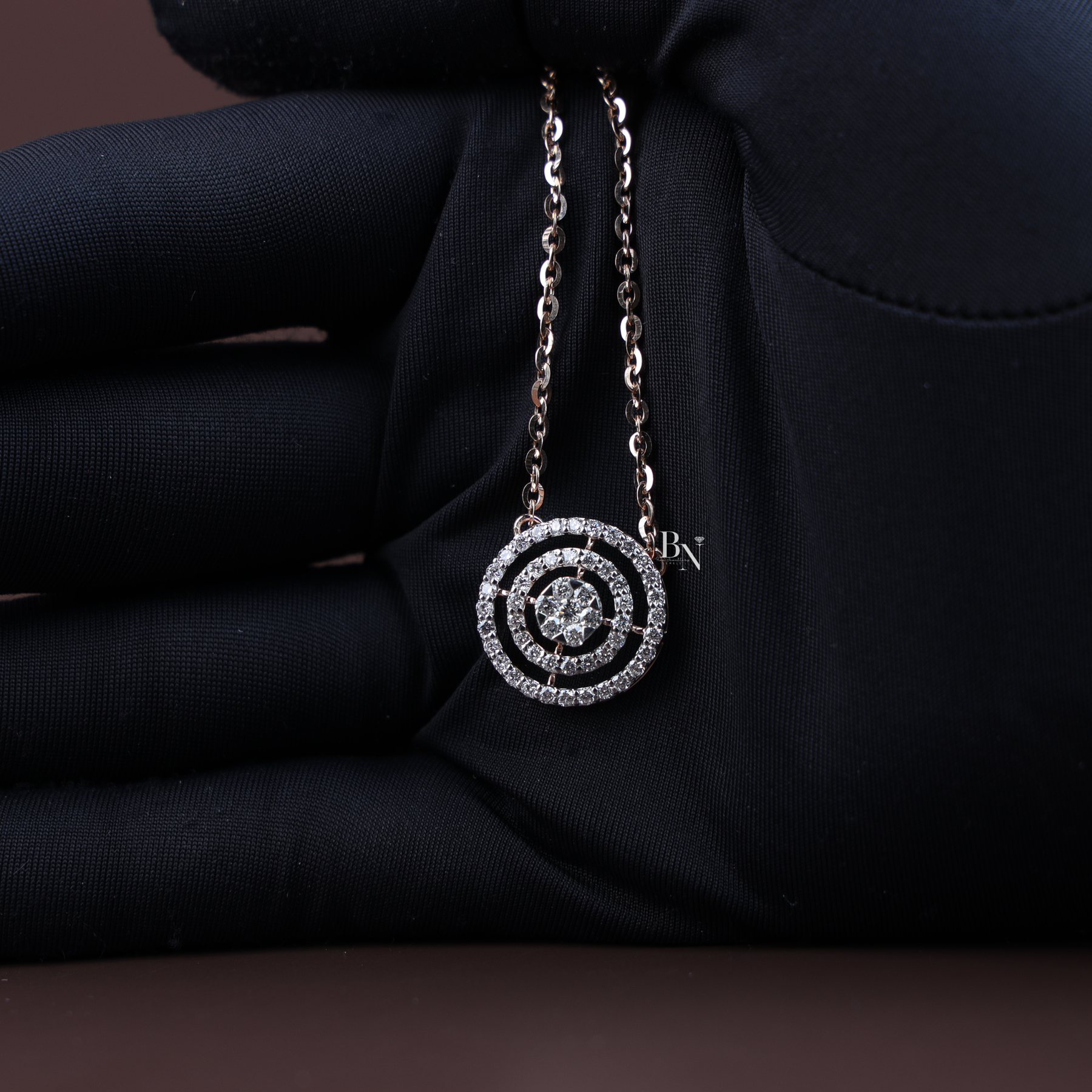 1 CTW Lab Grown Diamond Necklace, Round Double Halo Circle Pendant, Rose Gold
