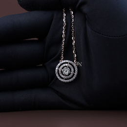 1 CTW Lab Grown Diamond Necklace, Round Double Halo Circle Pendant, Rose Gold