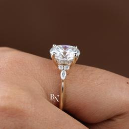3ct Oval Lab Grown Diamond Engagement Ring, Hidden Halo Oval Ring with Side Stones, Gold Cluster