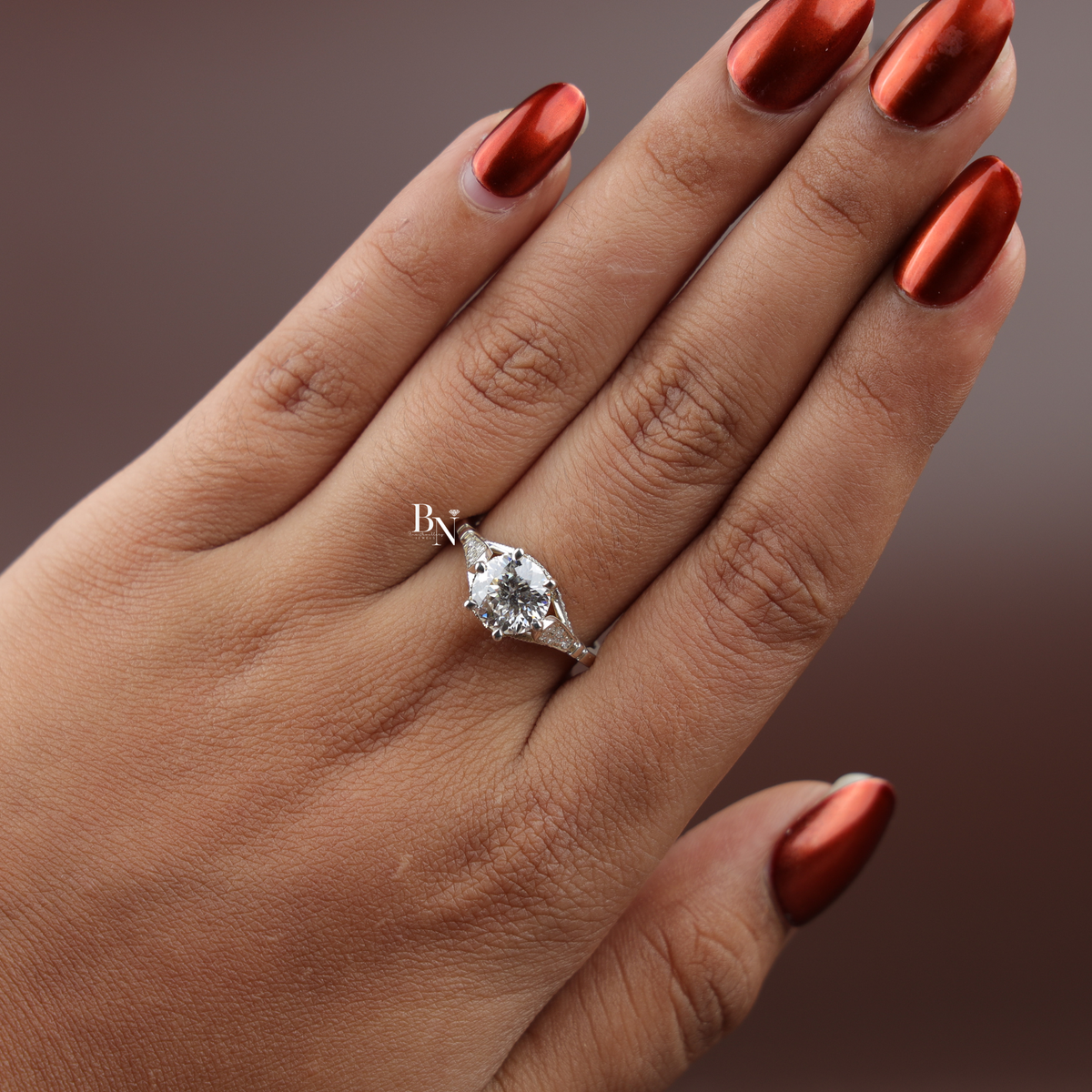 2 Carat Portuguese Cut Lab Grown Diamond Engagement Ring, Cathedral Setting with Pavé Band