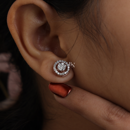 Lab Grown Diamond Stud Earrings, Round Cluster Halo Studs, Rose Gold Screw Back Earrings