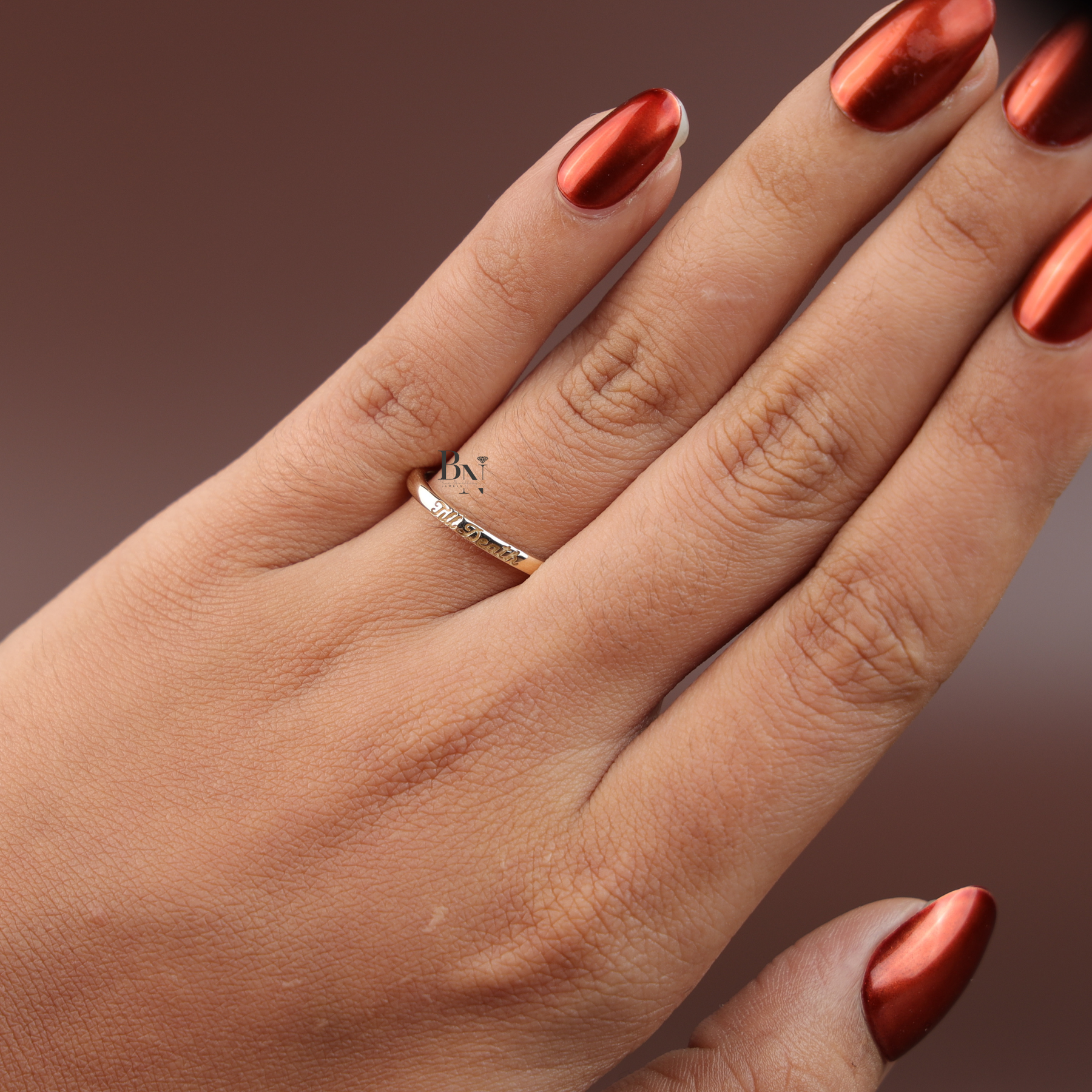 Till Death Wedding Band Set, 14K Gold Couple Rings, Matching Engraved Bands, Script Wedding Ring Set