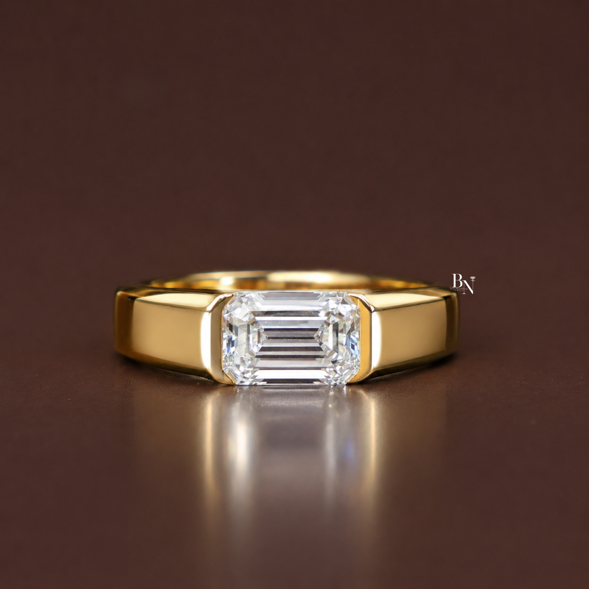 2.5ct Emerald Cut Lab Diamond Men's Ring, Bezel Set Gold Engagement Ring for Him