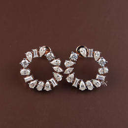 Lab Grown Diamond Open Circle Earrings, Mixed Cut Diamond Studs, Diamond Wreath Earrings