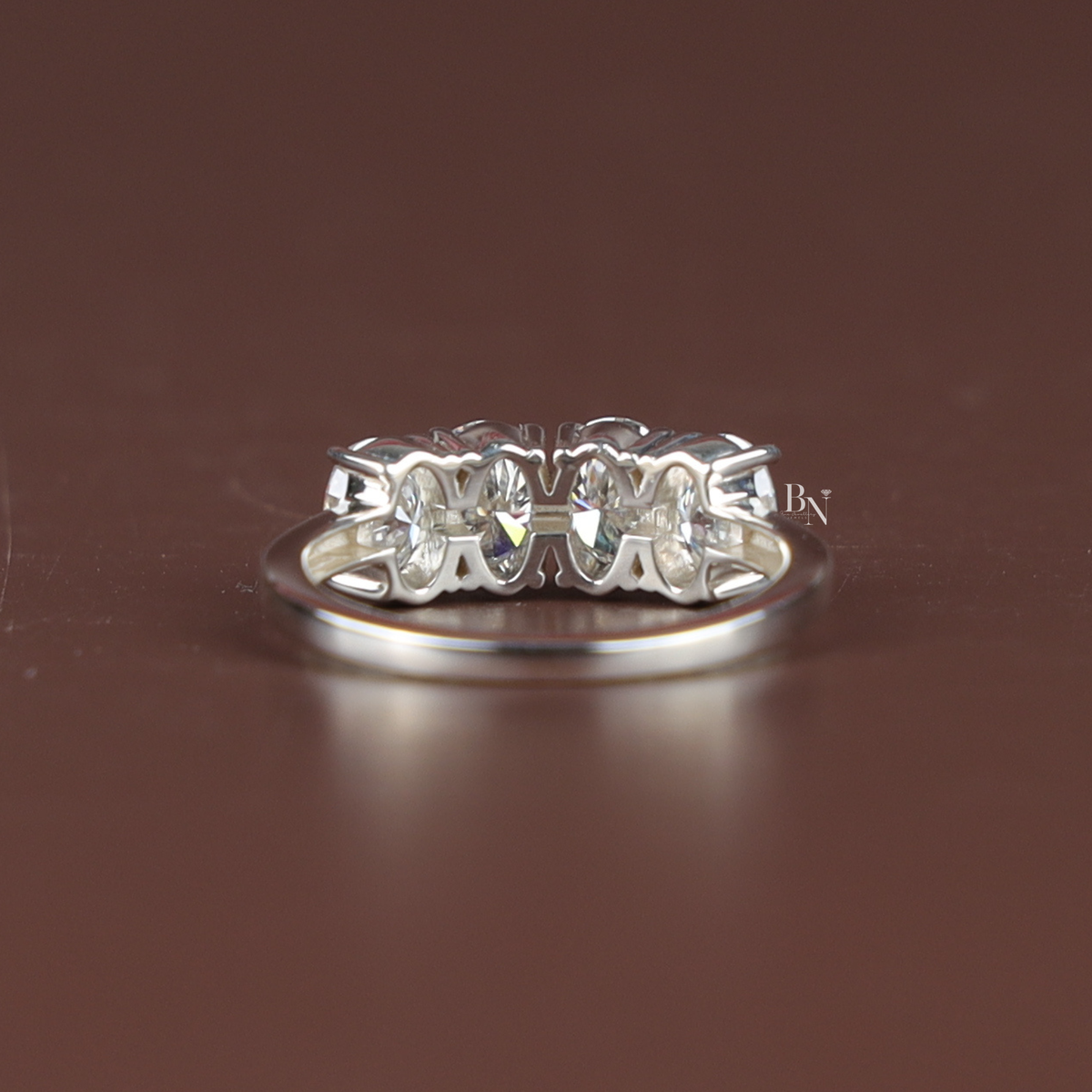 1.40ct Oval Lab Grown Diamond Band, 4 Stone Half Eternity Wedding Ring, Four Stone Anniversary Ring
