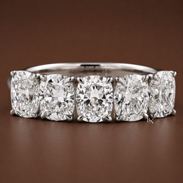 5 Stone Cushion Cut Lab Diamond Anniversary Ring, 2.50 CTW Floating Prong Wedding Band, 14K Gold