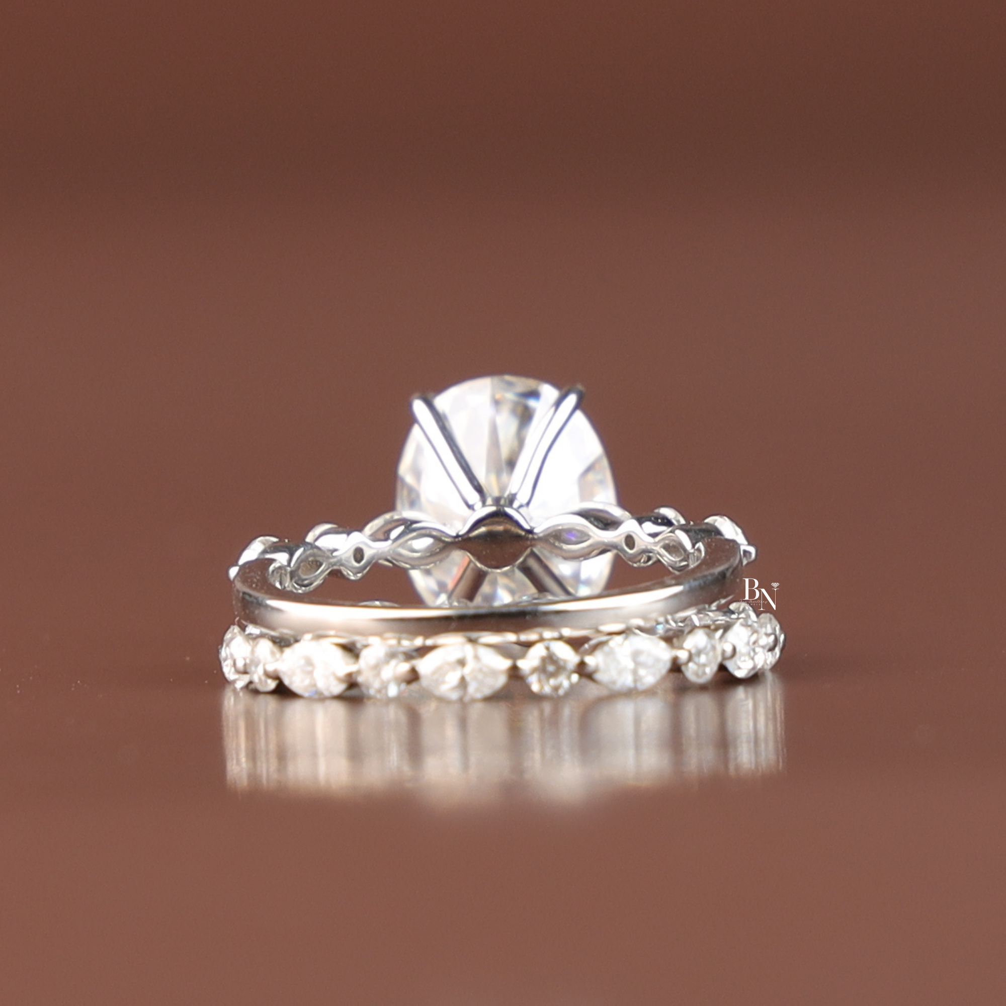 1 CTW Oval Lab Grown Diamond Bridal Set, Alternating Marquise and Round Band Engagement Ring