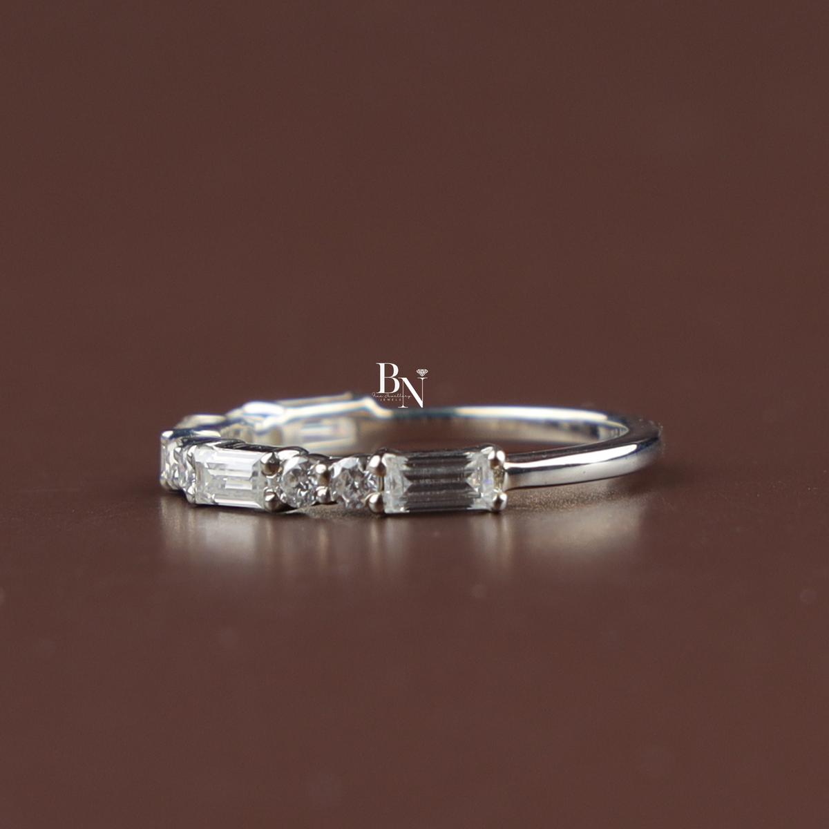 1 ctw Baguette Round Diamond Band, Lab Grown Diamond Wedding Band, Alternating Eternity Ring