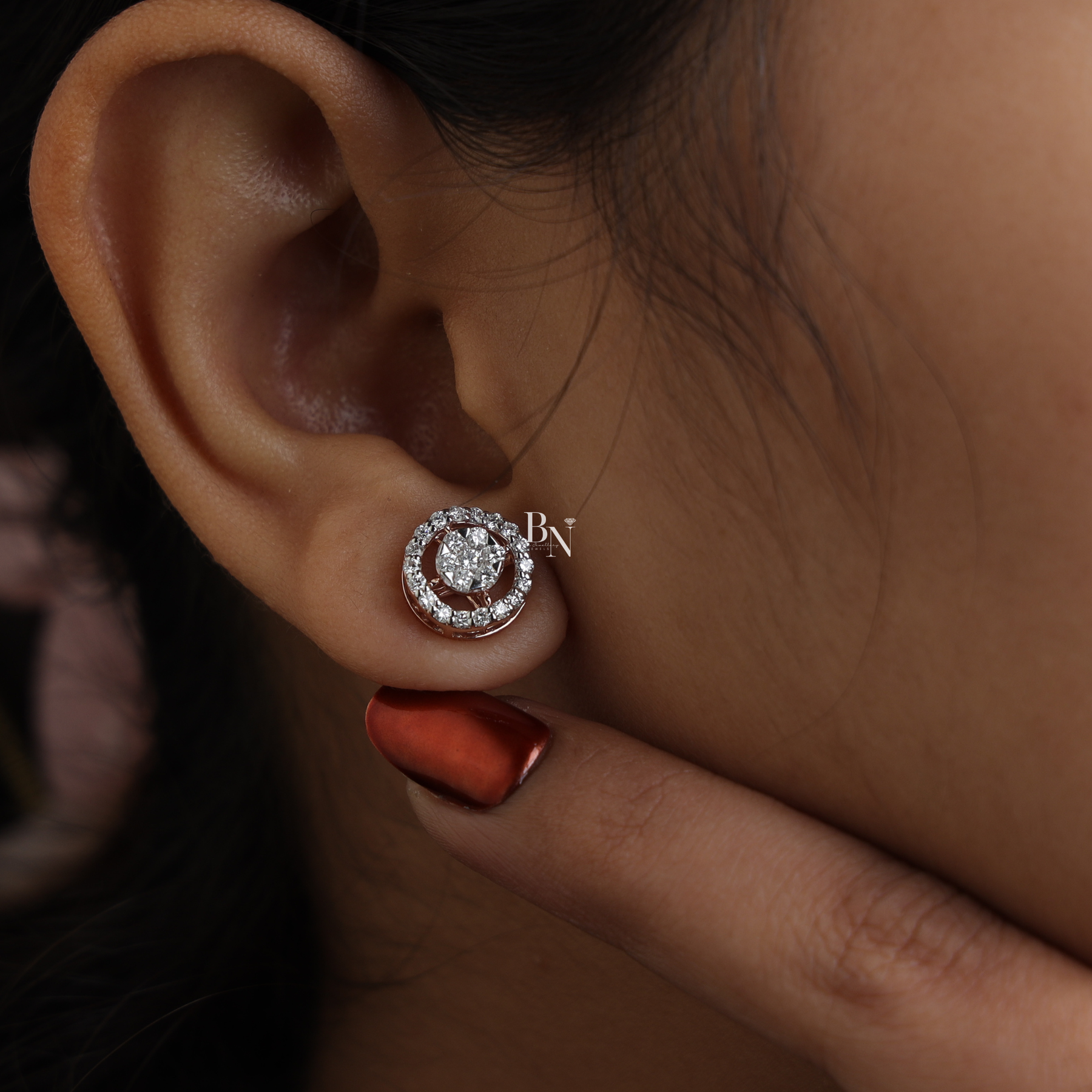 Lab Grown Diamond Stud Earrings, Round Cluster Halo Studs, Rose Gold Screw Back Earrings