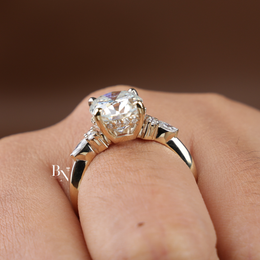 3ct Oval Lab Grown Diamond Engagement Ring, Hidden Halo Oval Ring with Side Stones, Gold Cluster