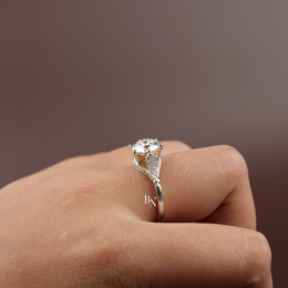 2 Carat Portuguese Cut Lab Grown Diamond Engagement Ring, Cathedral Setting with Pavé Band