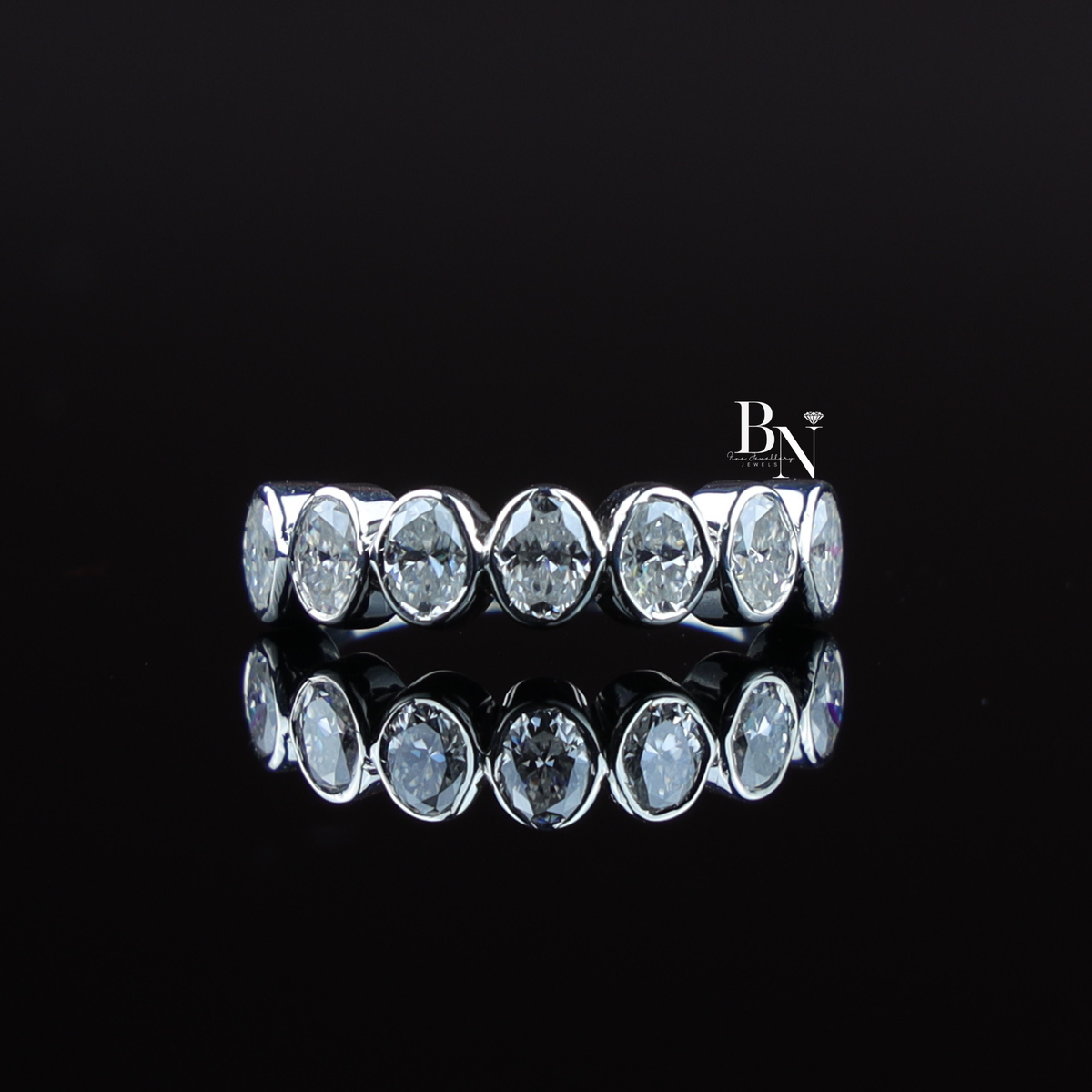 1.2 CTW Oval Lab Grown Diamond Bezel Wedding Band, 7 Stone Half Eternity Ring in Gold