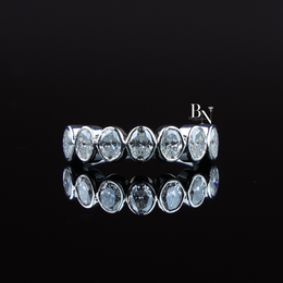1.2 CTW Oval Lab Grown Diamond Bezel Wedding Band, 7 Stone Half Eternity Ring in Gold