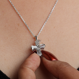 Lab Grown Diamond Cross Necklace, Coffin Cut Diamond Pendant, 14K White Gold Cross, Dainty Religious