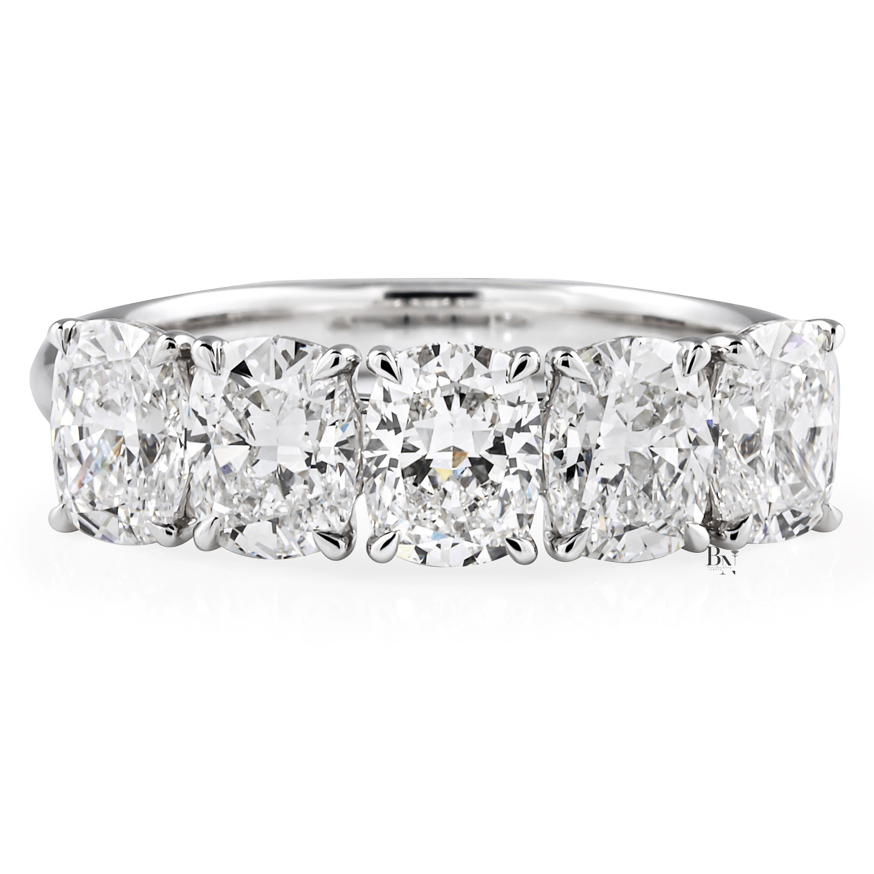 5 Stone Cushion Cut Lab Diamond Anniversary Ring, 2.50 CTW Floating Prong Wedding Band, 14K Gold
