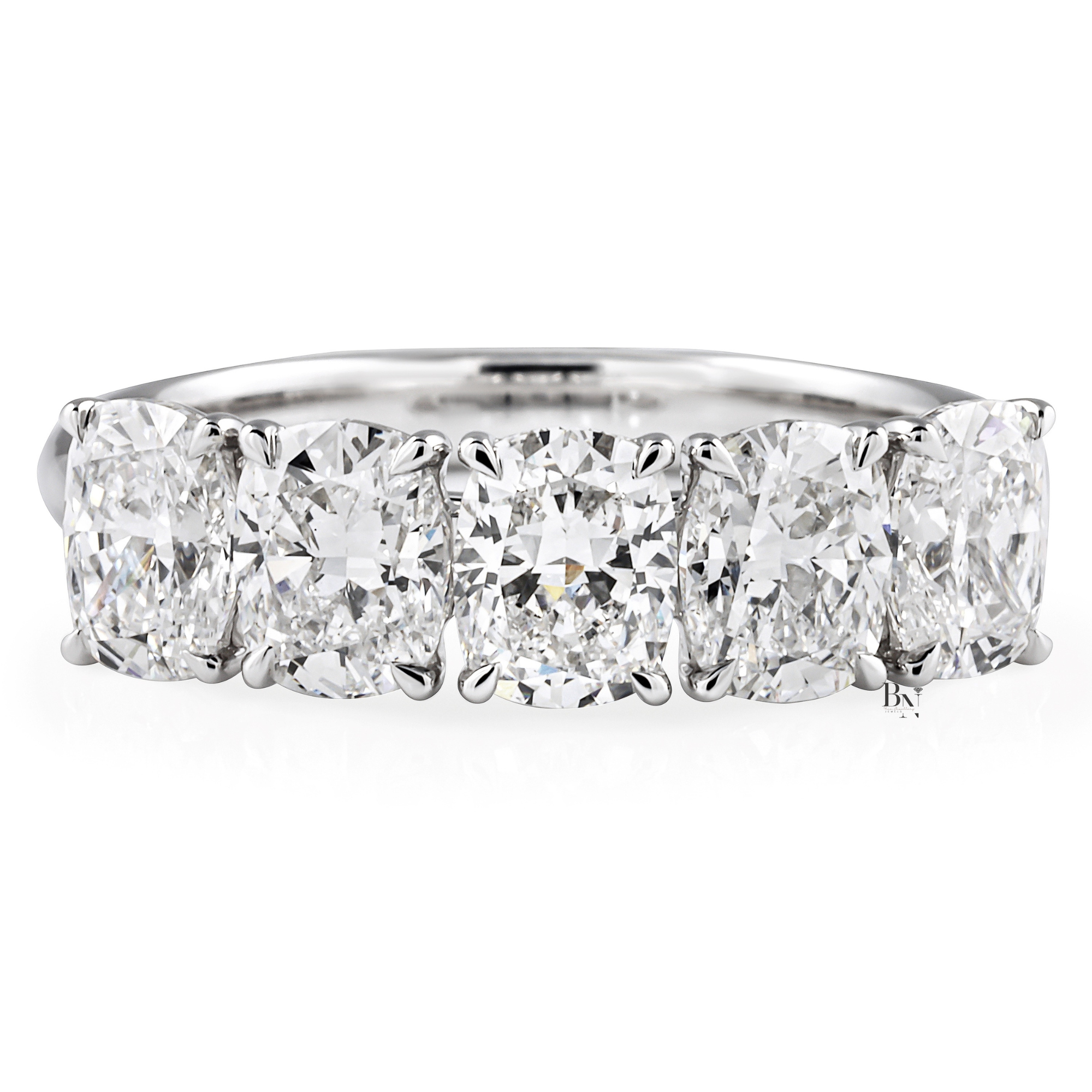 5 Stone Cushion Cut Lab Diamond Anniversary Ring, 2.50 CTW Floating Prong Wedding Band, 14K Gold