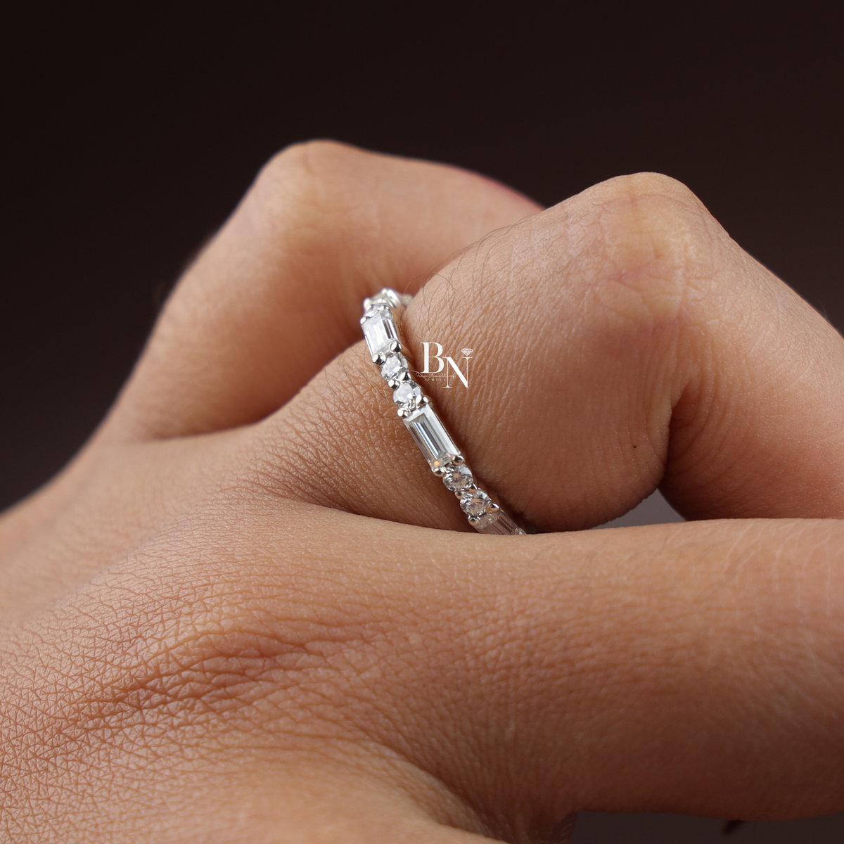 1 ctw Baguette Round Diamond Band, Lab Grown Diamond Wedding Band, Alternating Eternity Ring