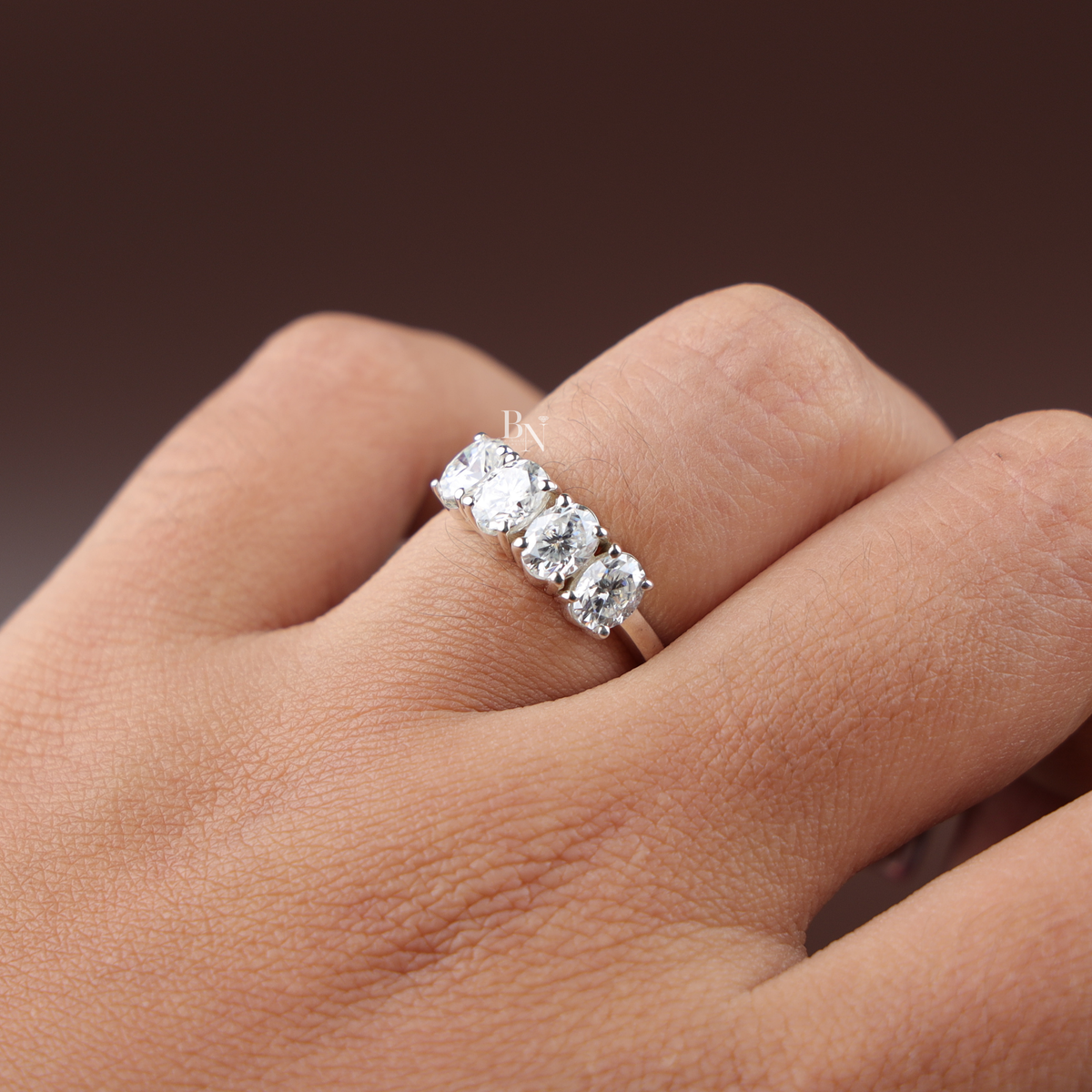 1.40ct Oval Lab Grown Diamond Band, 4 Stone Half Eternity Wedding Ring, Four Stone Anniversary Ring