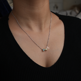 Fancy Color Lab Grown Diamond Necklace, Two Stone Heart Pendant, Green Yellow Toi et Moi Necklace White