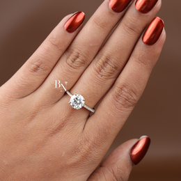 2 Carat Round Lab Diamond Engagement Ring, Hidden Halo Solitaire Ring with Pave Band in Gold