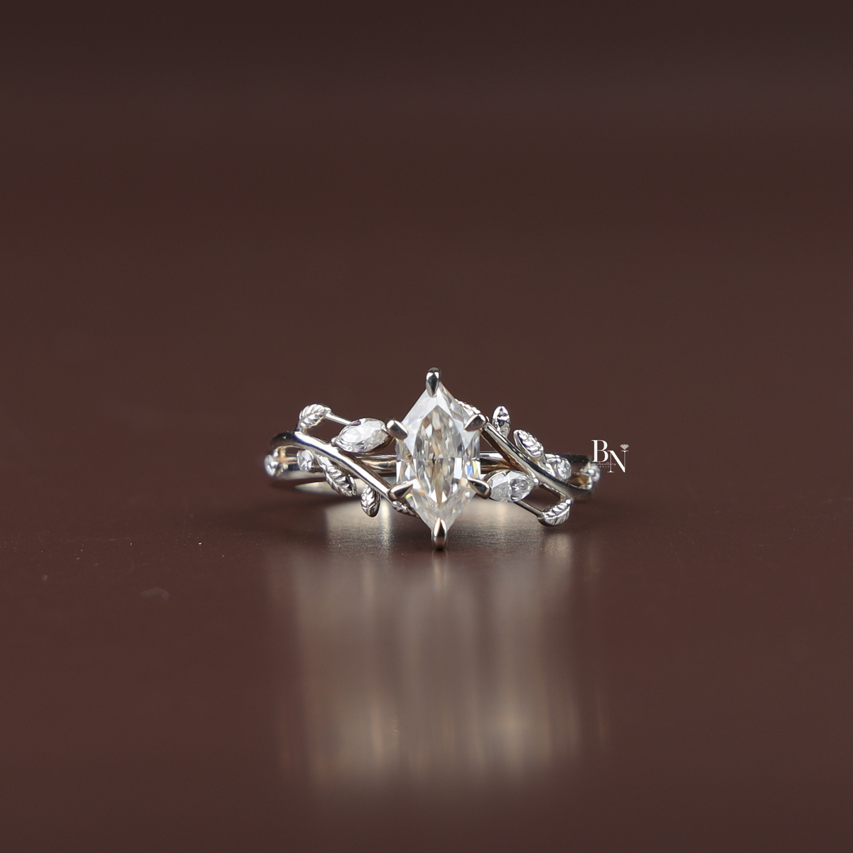 1 Carat Dutch Marquise Lab Grown Diamond Ring, Nature Inspired Vine Engagement Ring