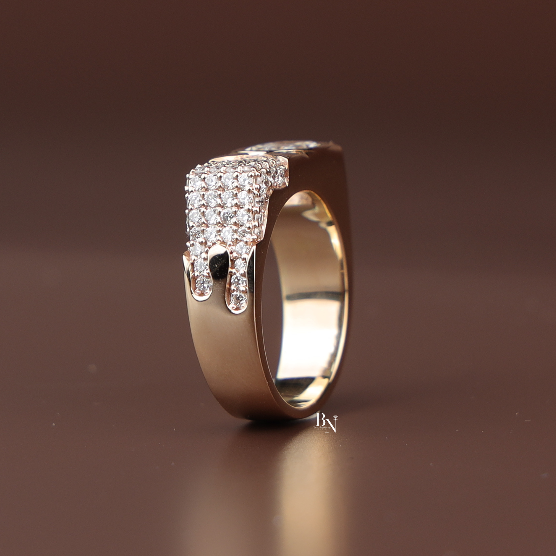 Mens Lab Grown Diamond Ring, Criss Cut Statement Ring, Gold Mens Ring, Hip Hop Luxury Jewelry