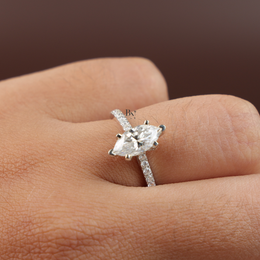 1ct Marquise Lab Diamond Engagement Ring, Hidden Halo Marquise Ring, Slender Pave Band
