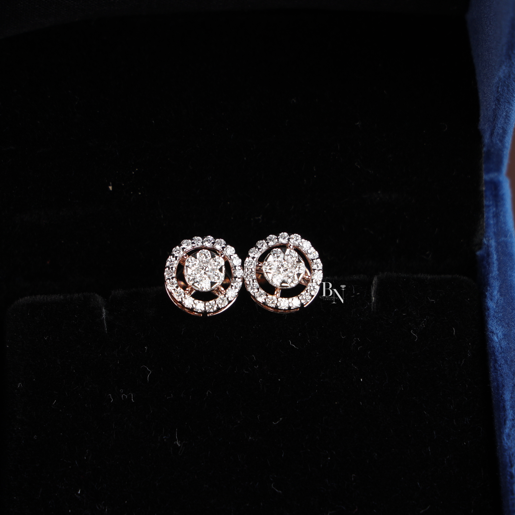 Lab Grown Diamond Stud Earrings, Round Cluster Halo Studs, Rose Gold Screw Back Earrings