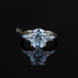 3ct Oval Lab Grown Diamond Engagement Ring, Hidden Halo Oval Ring with Side Stones, Gold Cluster