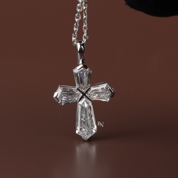 Lab Grown Diamond Cross Necklace, Coffin Cut Diamond Pendant, 14K White Gold Cross, Dainty Religious