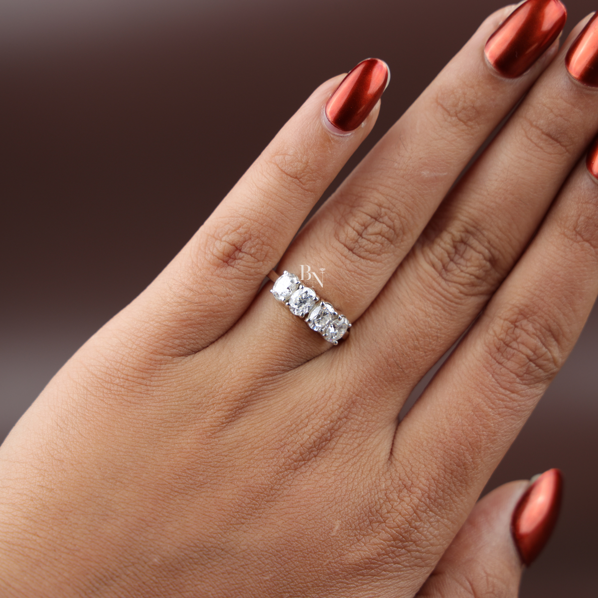 1.40ct Oval Lab Grown Diamond Band, 4 Stone Half Eternity Wedding Ring, Four Stone Anniversary Ring