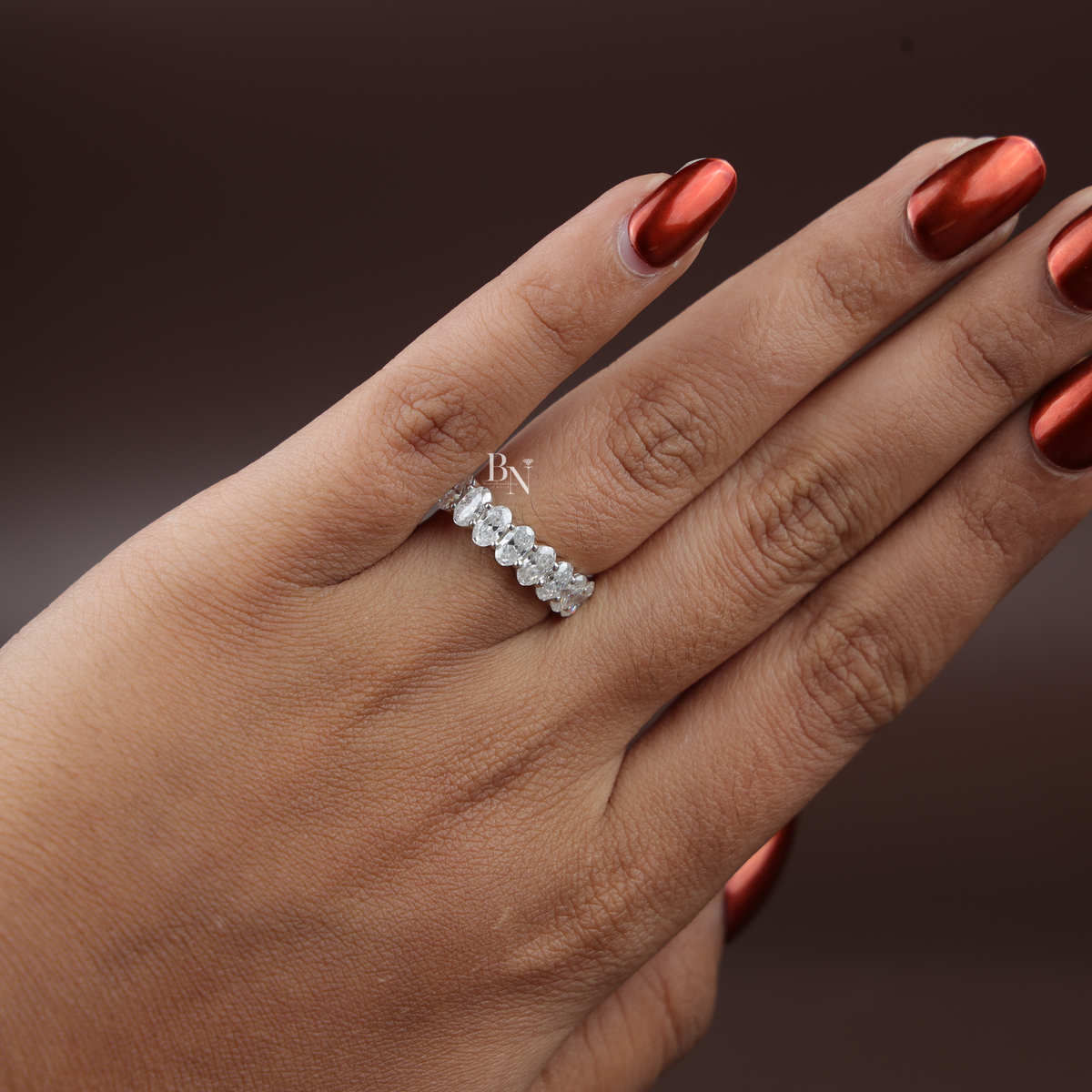 2.3ct Oval Lab Grown Diamond Band, Shared Prong Half Eternity Ring, Lab Created Anniversary Band