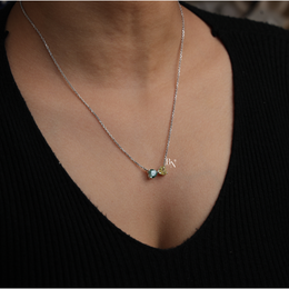 Fancy Color Lab Grown Diamond Necklace, Two Stone Heart Pendant, Green Yellow Toi et Moi Necklace White