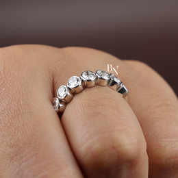 1.2 CTW Oval Lab Grown Diamond Bezel Wedding Band, 7 Stone Half Eternity Ring in Gold