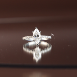 1ct Marquise Lab Diamond Engagement Ring, Hidden Halo Marquise Ring, Slender Pave Band