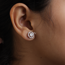 Lab Grown Diamond Stud Earrings, Round Cluster Halo Studs, Rose Gold Screw Back Earrings