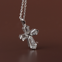 Lab Grown Diamond Cross Necklace, Coffin Cut Diamond Pendant, 14K White Gold Cross, Dainty Religious