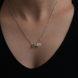Fancy Color Lab Grown Diamond Necklace, Two Stone Heart Pendant, Green Yellow Toi et Moi Necklace White