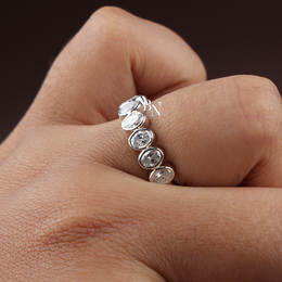 1.2 CTW Oval Lab Grown Diamond Bezel Wedding Band, 7 Stone Half Eternity Ring in Gold