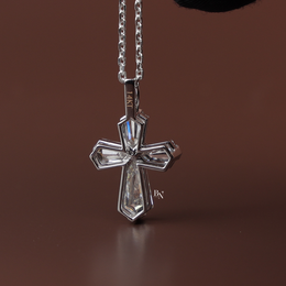 Lab Grown Diamond Cross Necklace, Coffin Cut Diamond Pendant, 14K White Gold Cross, Dainty Religious